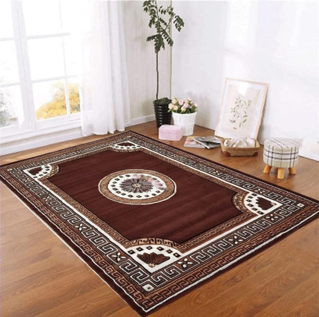 Classic Brown Medallion Border Carpet