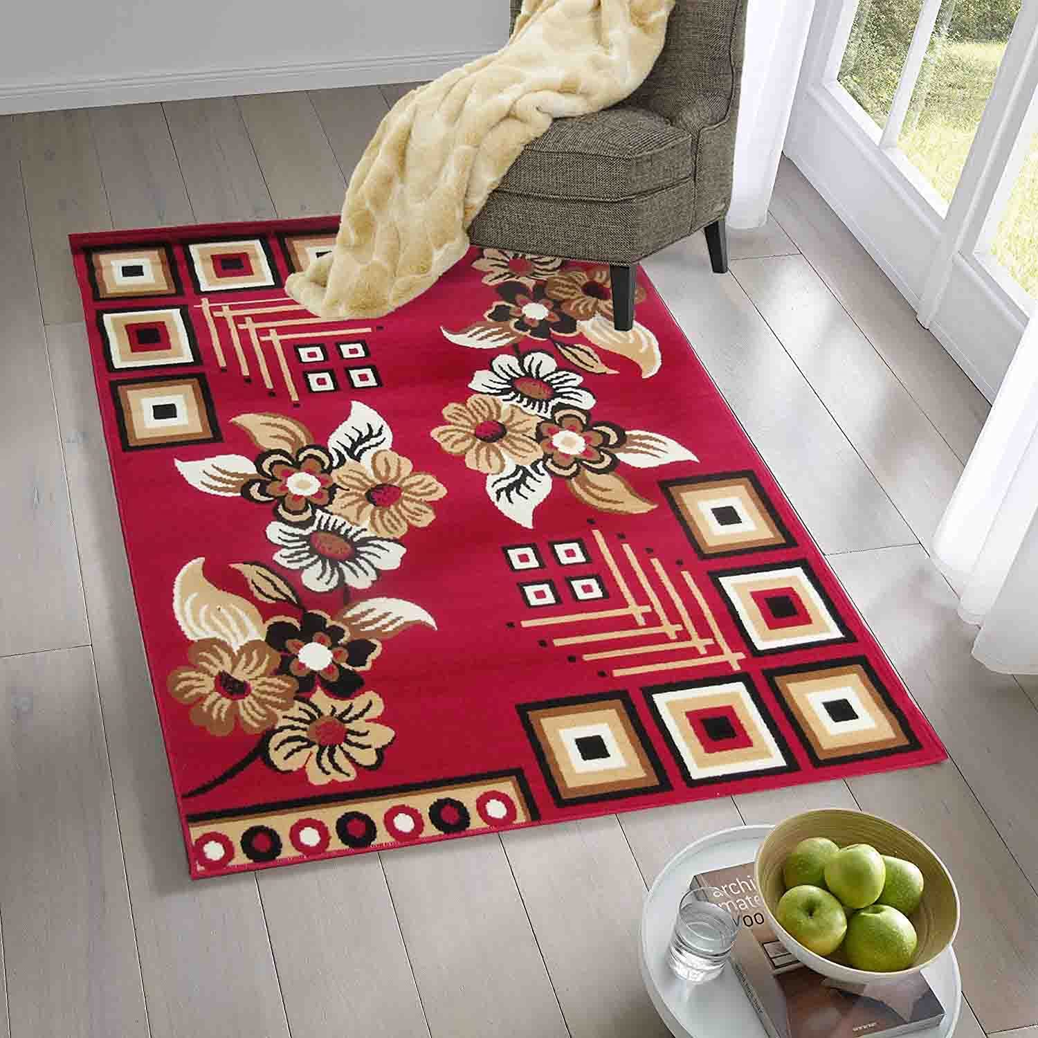 Royal Red Floral Geometric Carpet