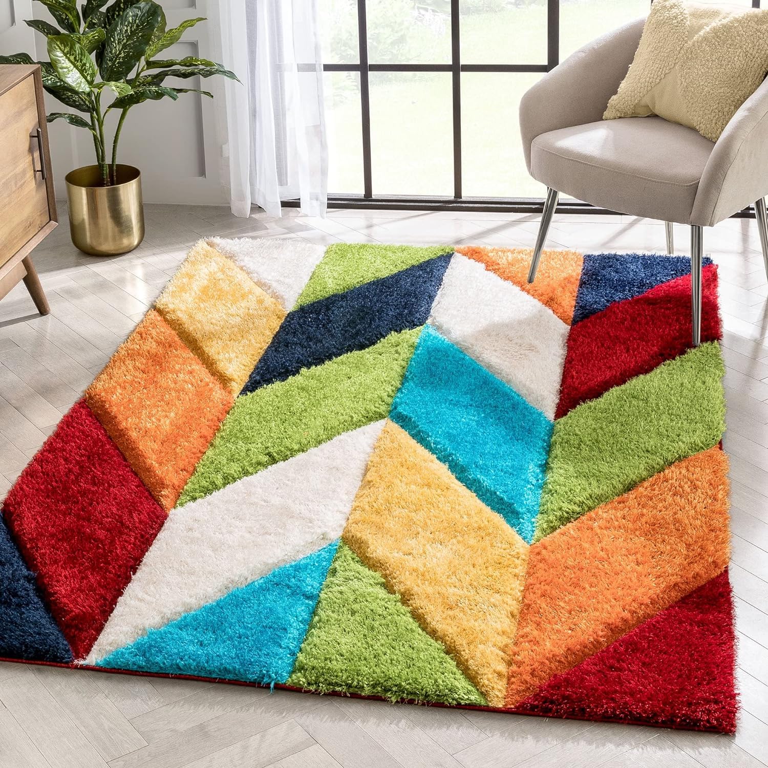 Vibrant Geometric Shaggy Carpet