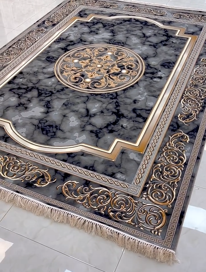 Royal Marble Medallion Luxury Carpet – Charcoal Gold Edition