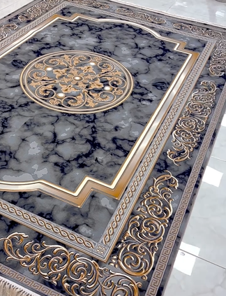 Royal Marble Medallion Luxury Carpet – Charcoal Gold Edition
