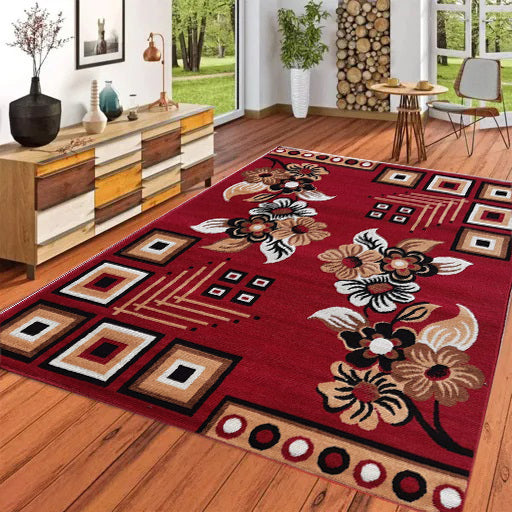 Royal Red Floral Geometric Carpet