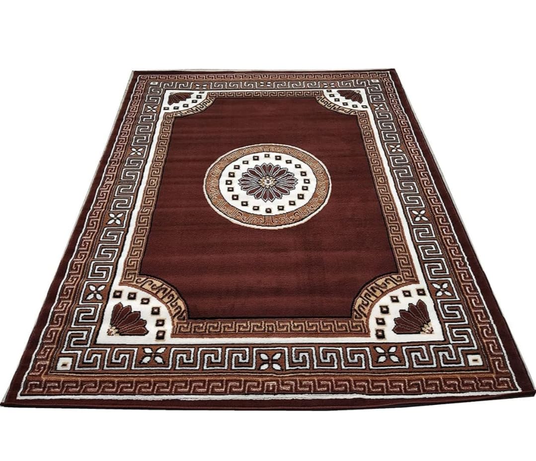 Classic Brown Medallion Border Carpet
