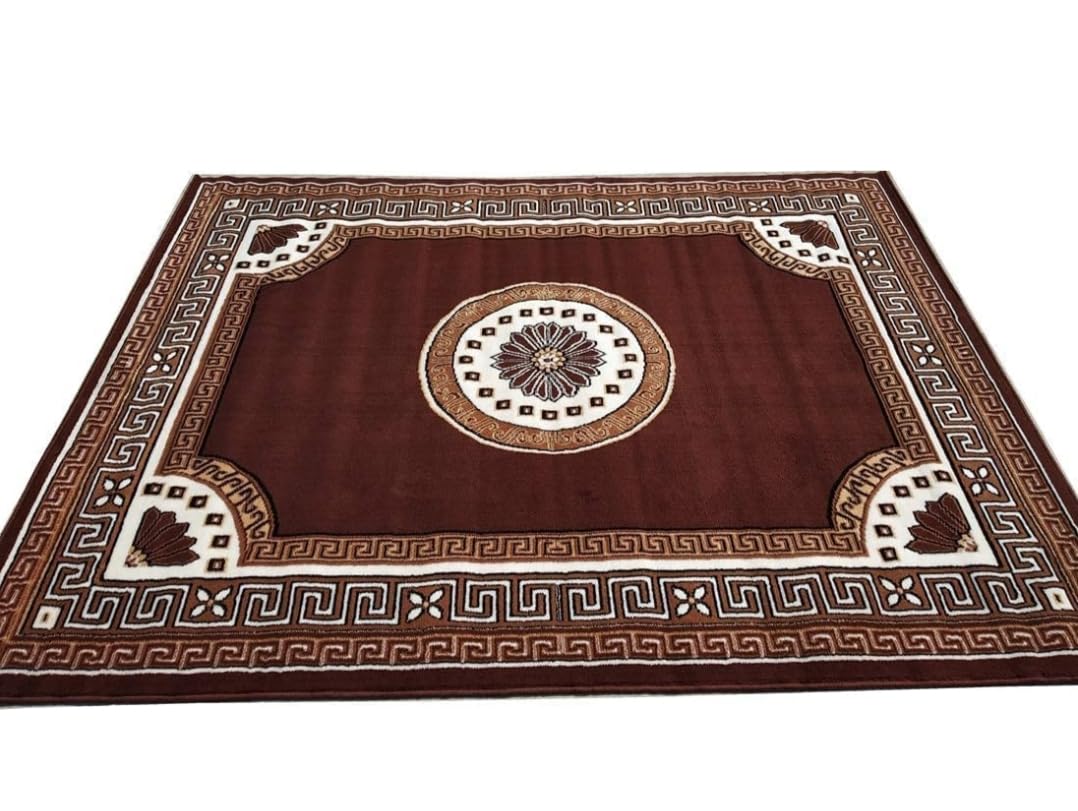 Classic Brown Medallion Border Carpet