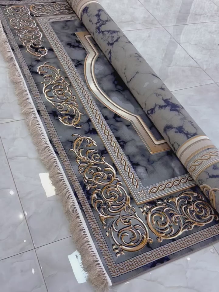 Royal Marble Medallion Luxury Carpet – Charcoal Gold Edition