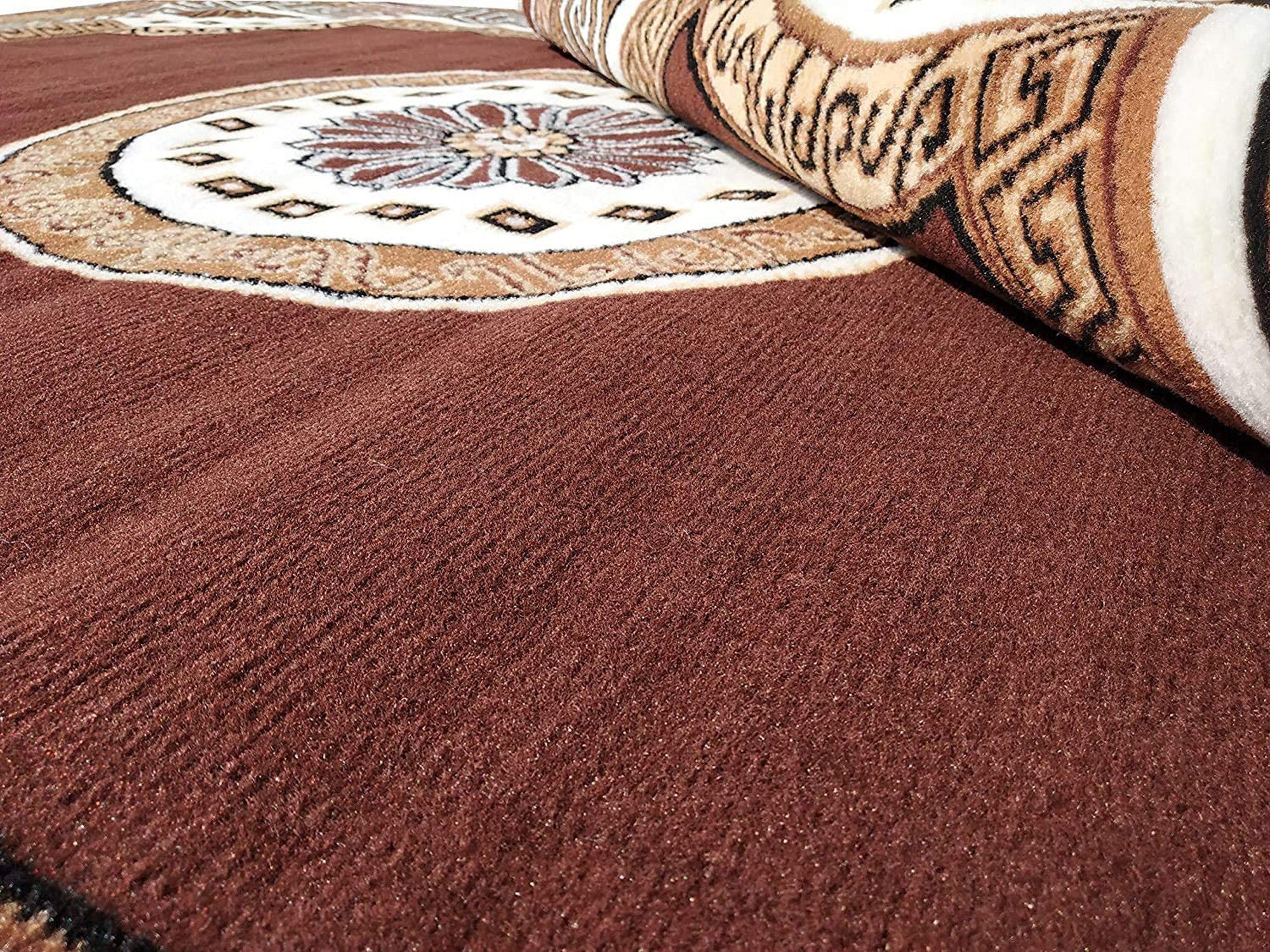 Classic Brown Medallion Border Carpet
